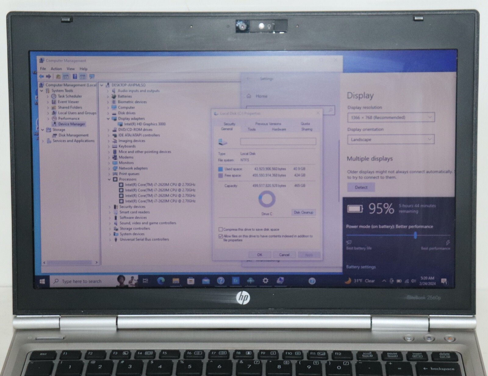 EliteBook 2560p|Intel core i7@2.70GHz|8GB RAM|500GB HDD|WiFi|Webcam