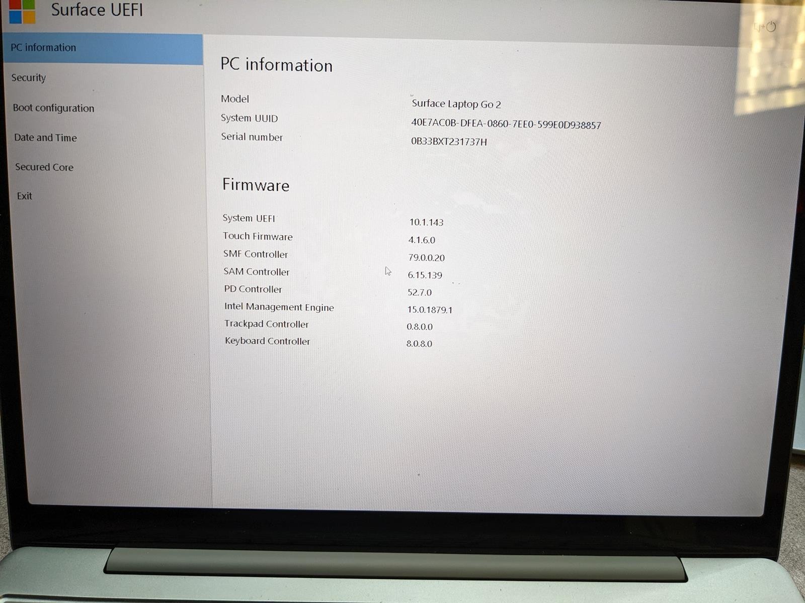 MICROSOFT SURFACE LAPTOP GO 2 (2013) i5-1135G7 @ 2.4GHz, 8GB RAM, 128GB SSD