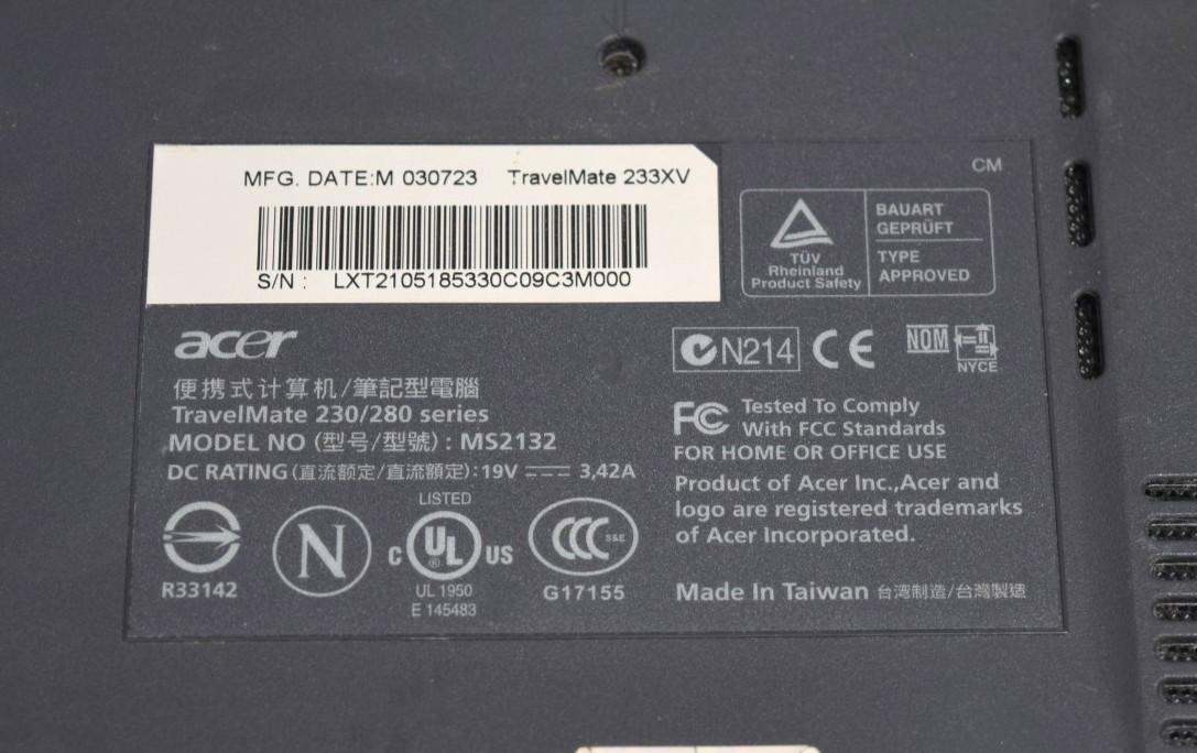 Acer TravelMate 230 Laptop 2003 2.0GHz 1GB RAM/60GB HDD/DVD/Floppy/XP SP3