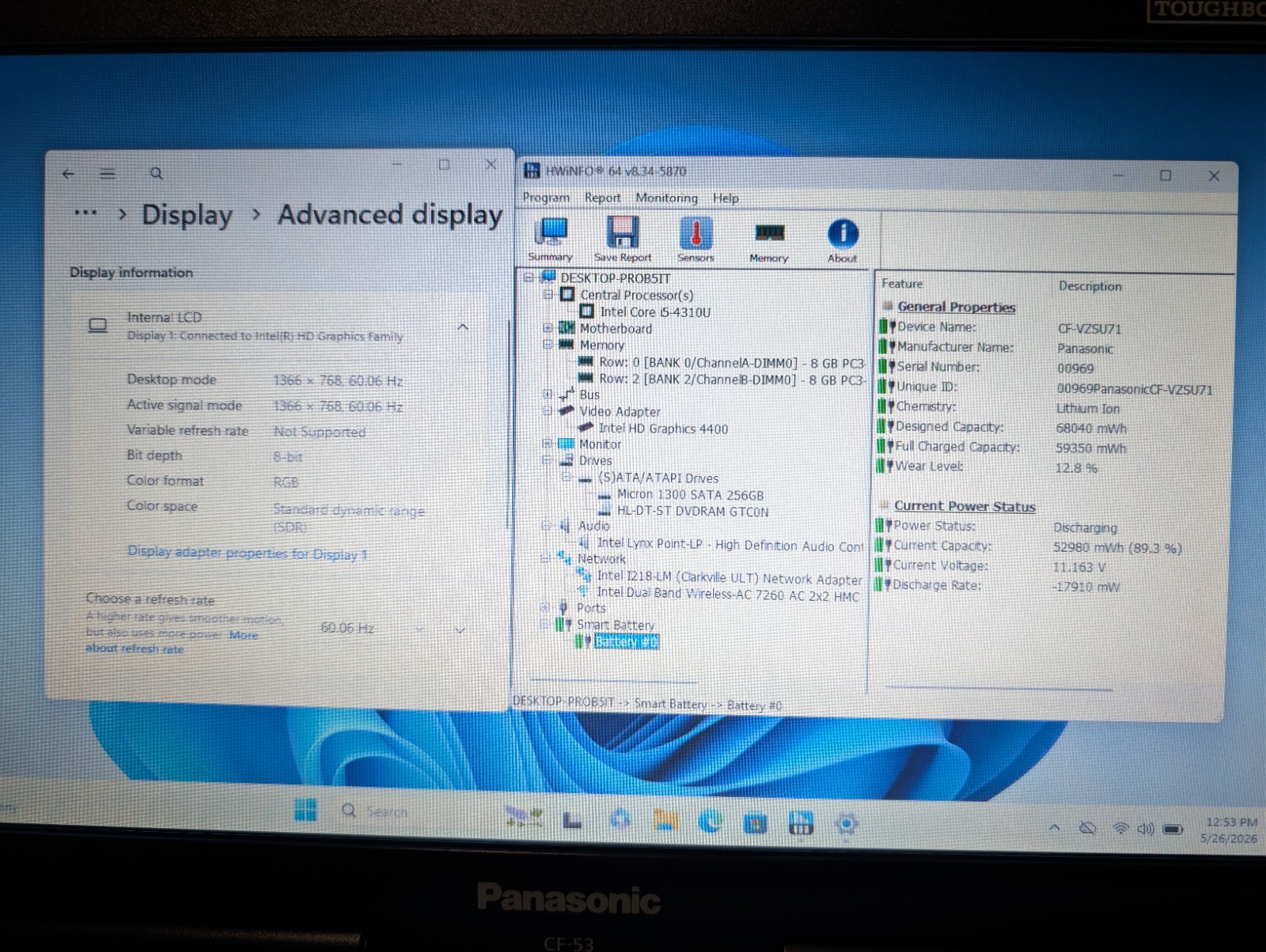 PANASONIC TOUGHBOOK CF 53 | i5-4310U 16GB RAM 256GB SSD | HD Backlit DVD Stylus