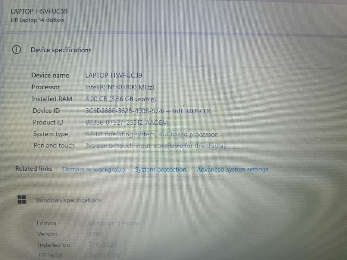 PRE OWNED HEWLETT PACKARD 14-DQ6011DX WINDOWS 11 HOME,INTEL(R) N150, (P23016902)