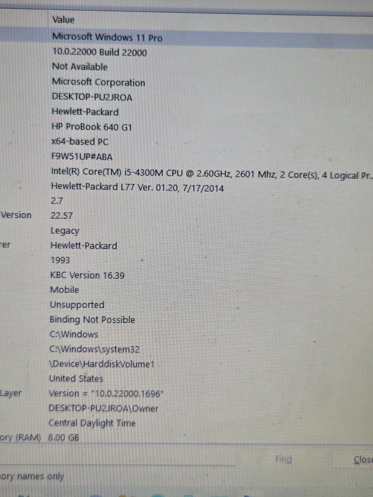 ProBook640 G1 (Bios Locked,No Webcam)w/charger.i5-4300M.8GB.128GB SSD.14″.W11.