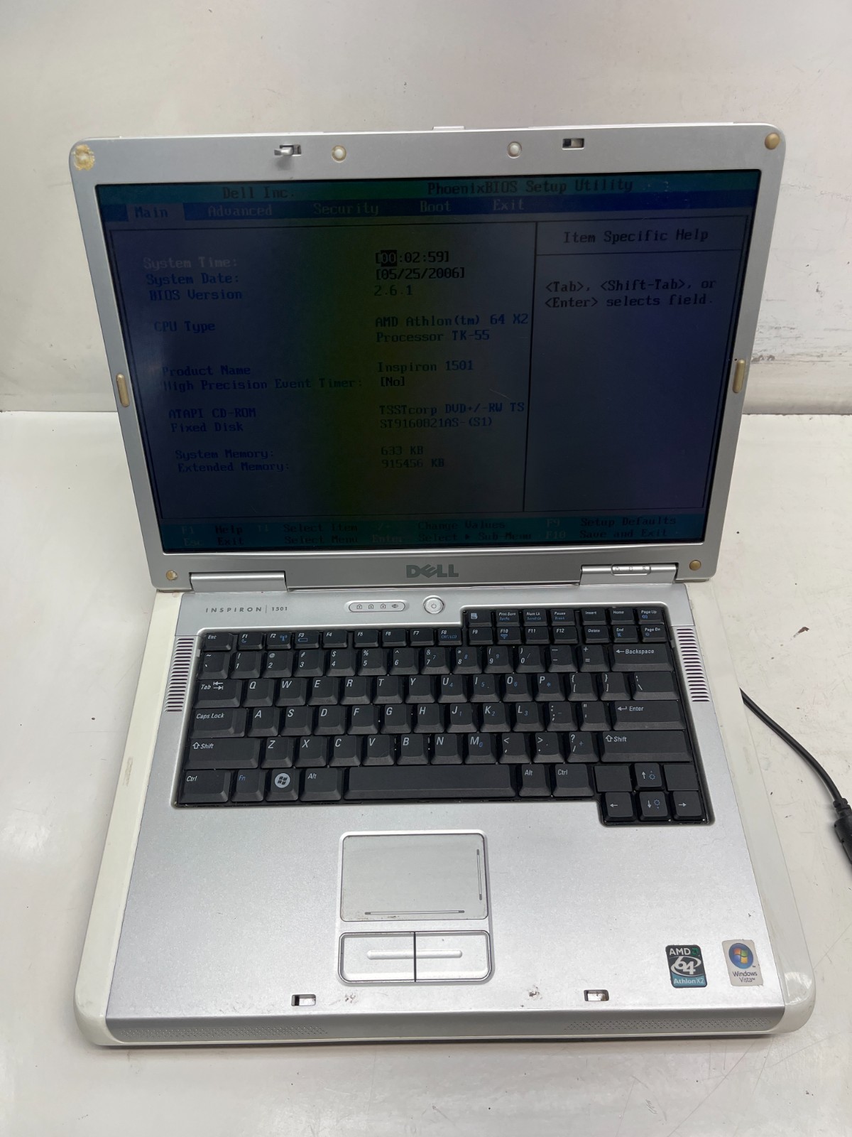 Dell Inspiron 1501 AMD Athlon 64 X2 TK-55 2GB NO HDD