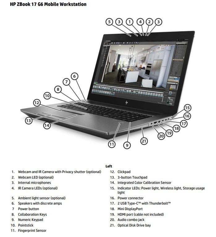 HP ZBook 17 G6 Mobile Workstation Laptop PC 17.3″ i7 8GB 256GB 4GB T1000 W11