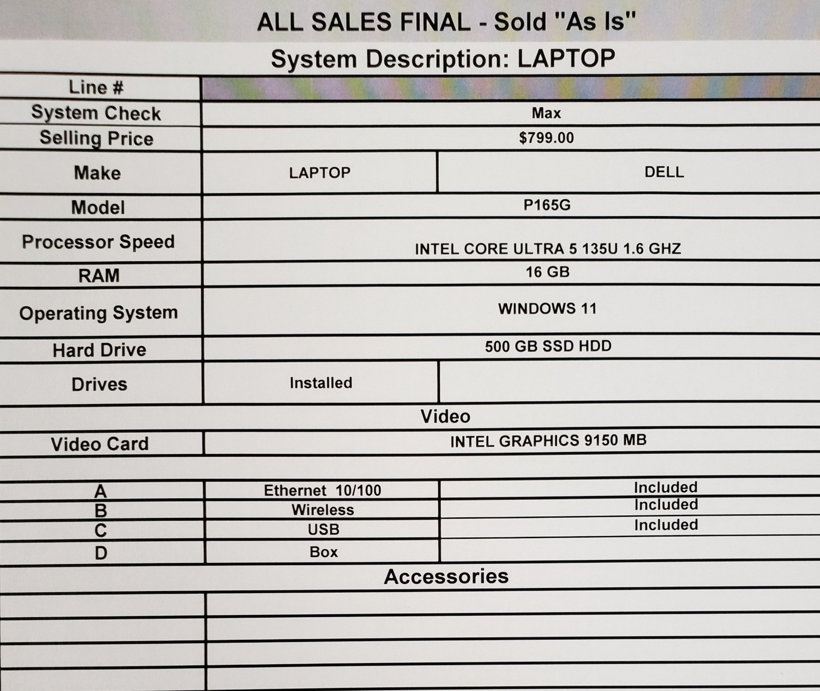 (83131-1) Dell P165G Laptop