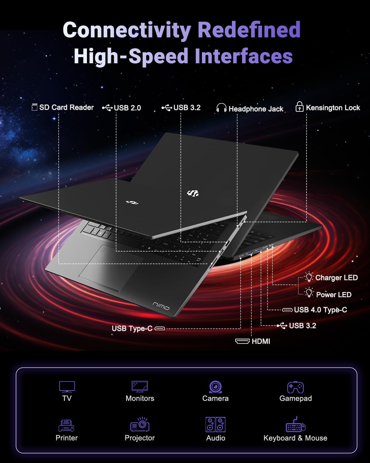 NIMO 17.3″ IPS Gaming Laptop AMD Ryzen 7 8745HS Up to 4.9GHz 32GB RAM 1TB SSD