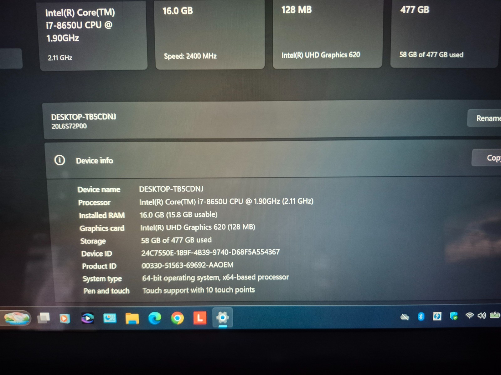 LENOVO THINKPAD T480 i7-8650U TOUCH 16GB RAM 512GB SSD WIN 11 + OFFICE PRO 2024