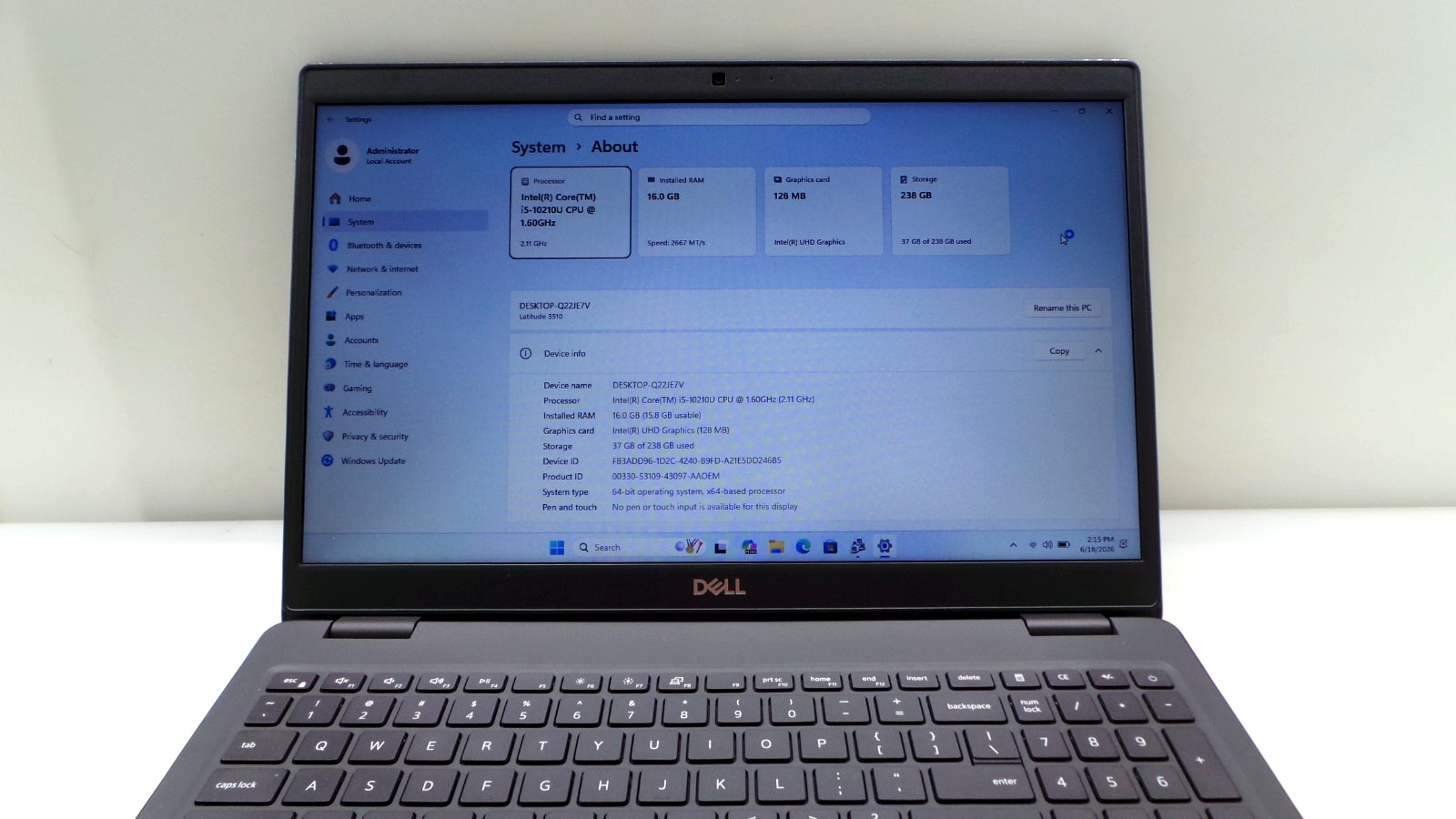 Dell Latitude 3510 15.6″ | i5-10210U 1.60GHz | 16GB RAM 256GB NVMe | WIN 11 PRO