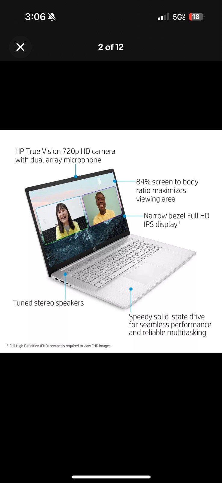 HP Laptop 17.3″ 1920 x1080 – Intel®️ Core™️ i7-1165G7 – 512GB SSD – 8GB Ram 🔥