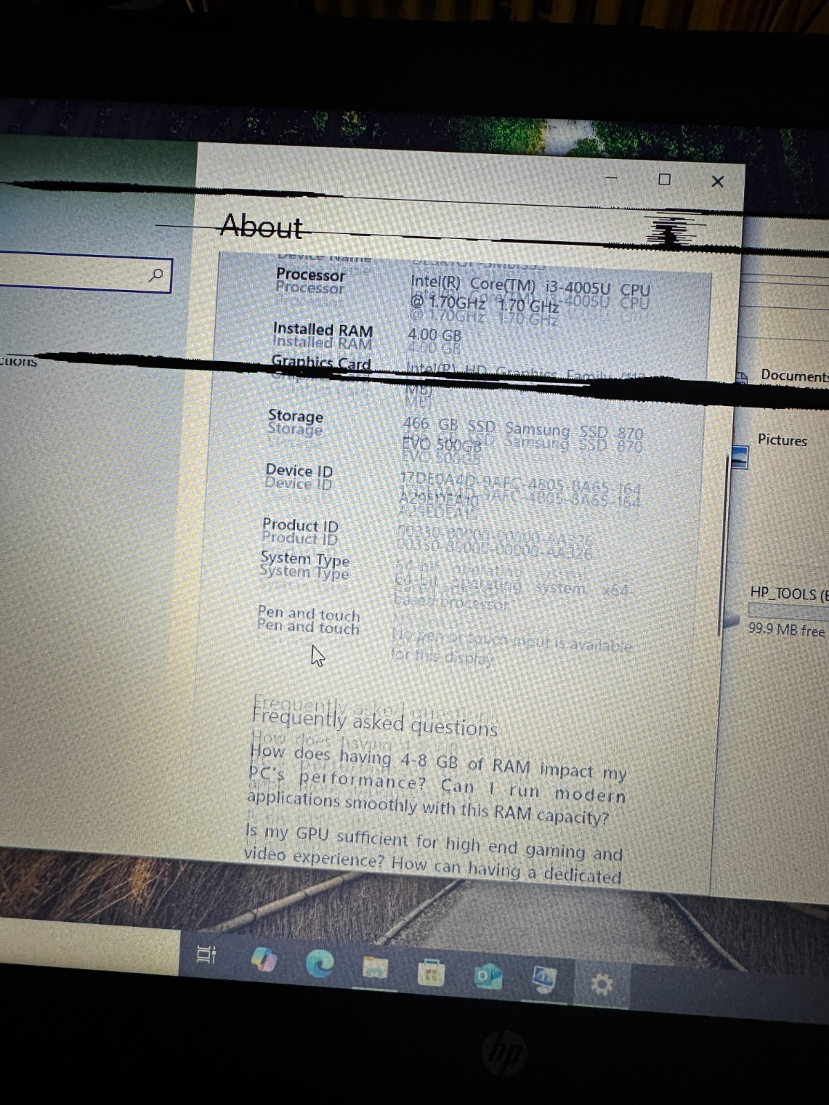 HP 250 G4 Core I3-4005U 500GB HDD 4GB RAM Laptop For Parts/Repair #6127