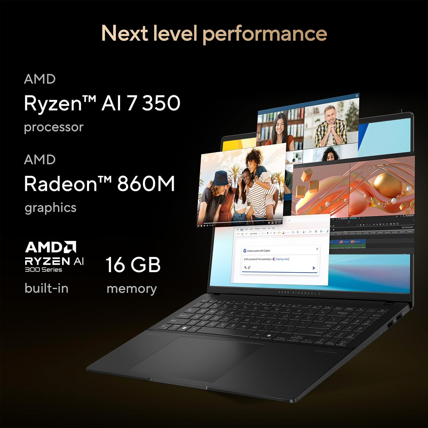ASUS Vivobook S16 Laptop, Copilot+ PC, AMD Ryzen AI 7 350 with XDNA NPU,…