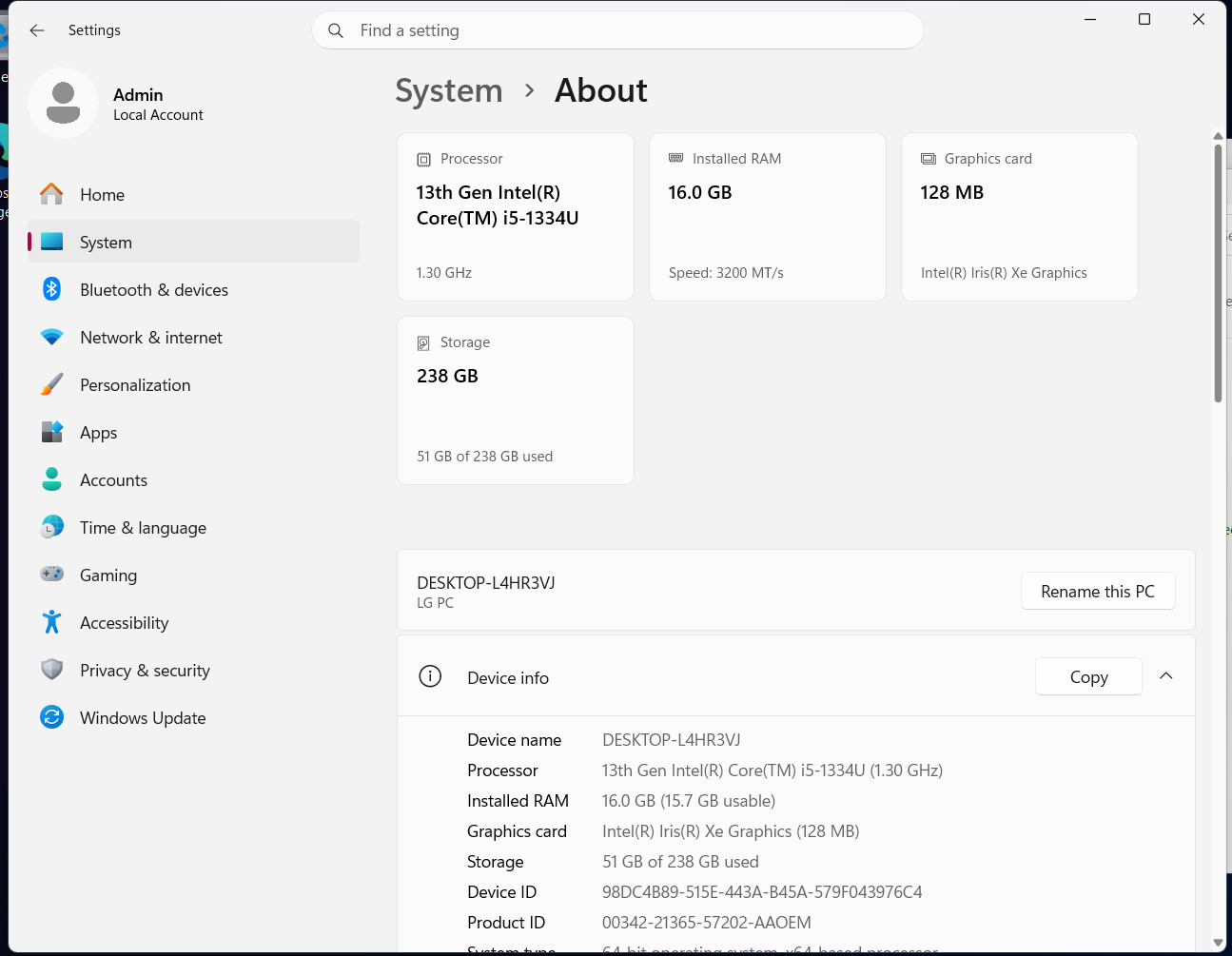 LG Gram Book 15.6 FHD I5-1334U 16Gb 256Gb NVMe SSD Win11 15U50T