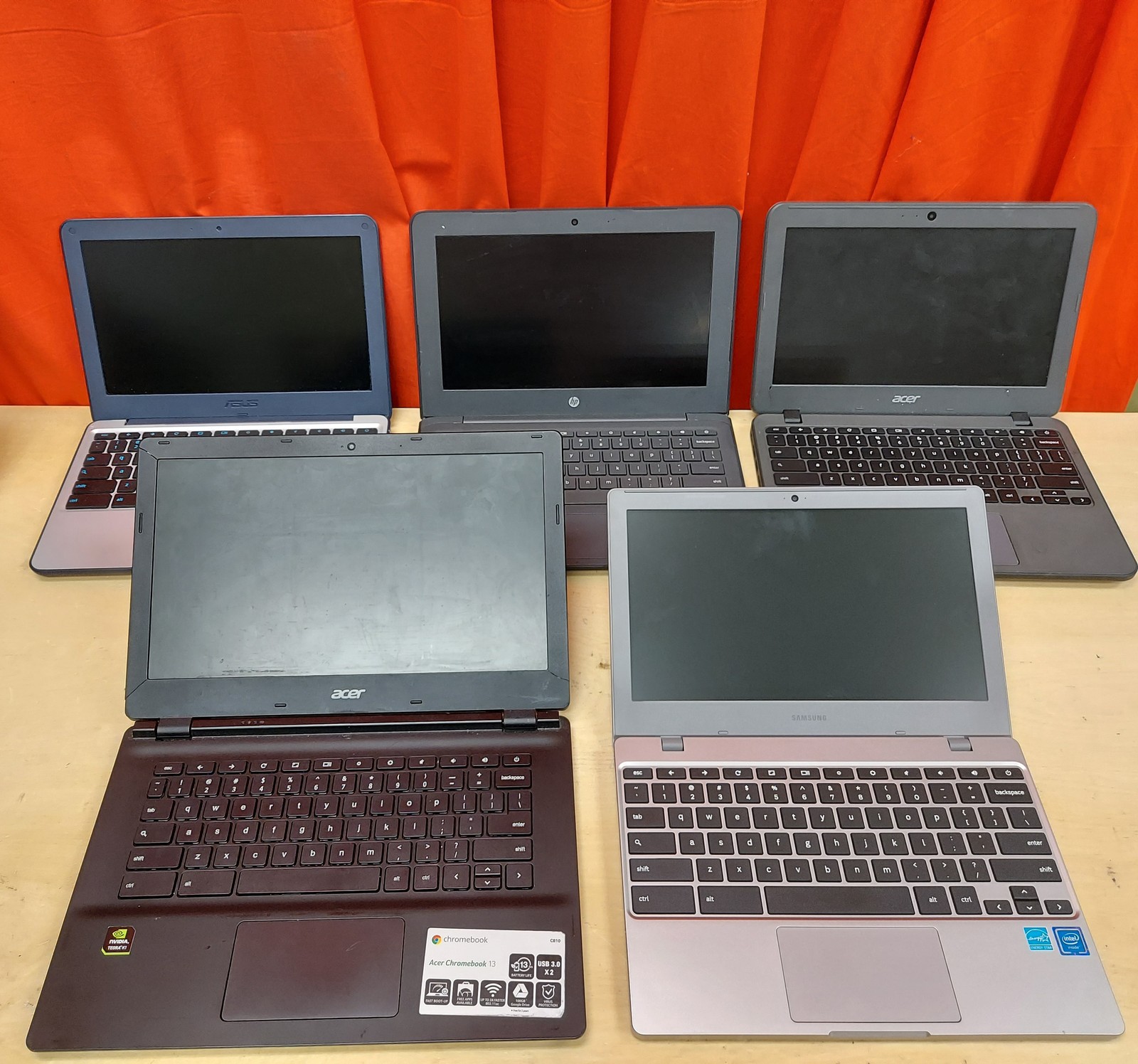 Lot Of 5 Chromebooks Acer ASUS Samsung HP Nvidia Notebook Laptop Gray 1508