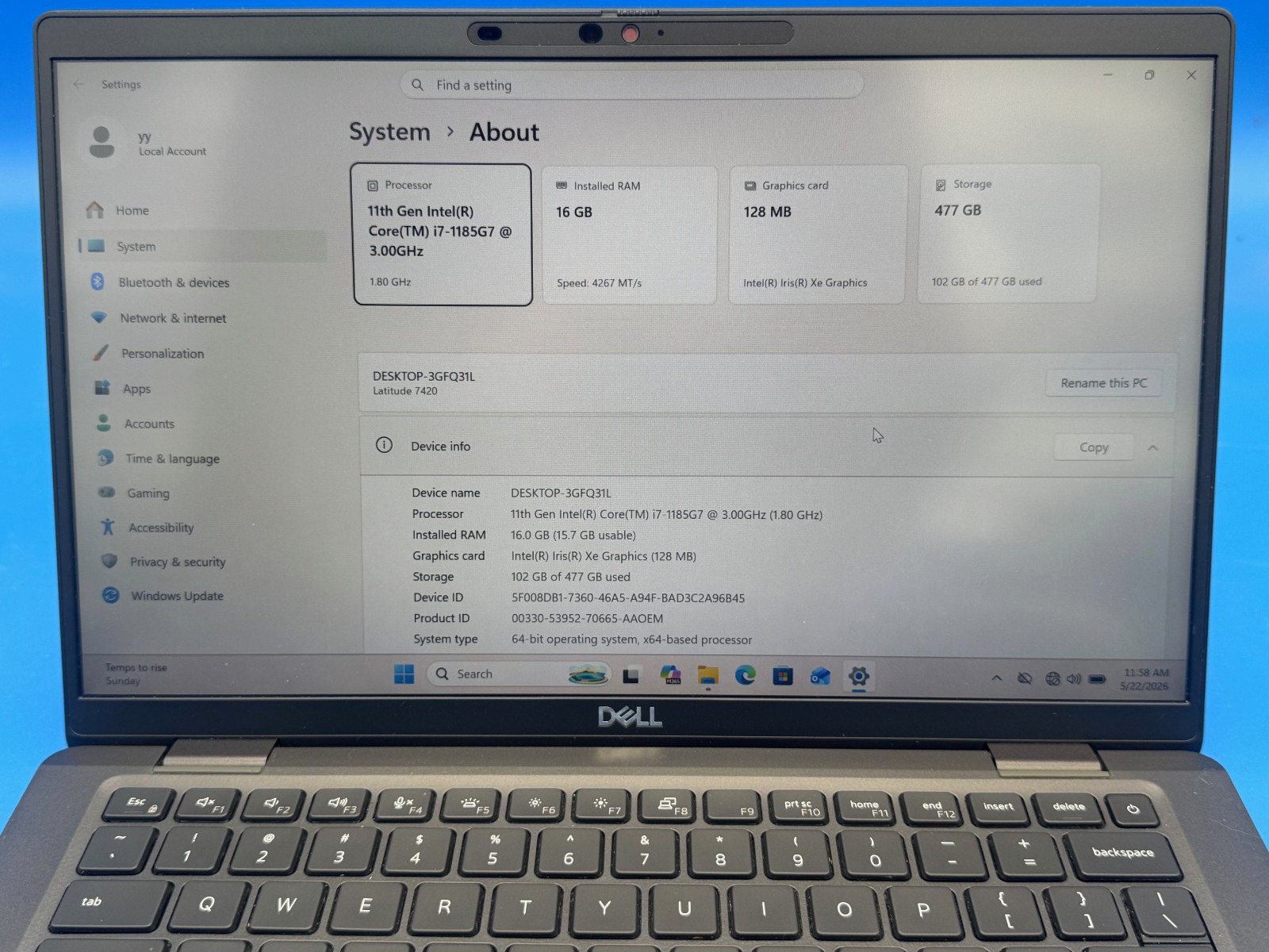 Dell Latitude 7420 Core i7-1185G7 3.0GHz 16GB RAM 512GB NVMe LTE Win 11 Pro