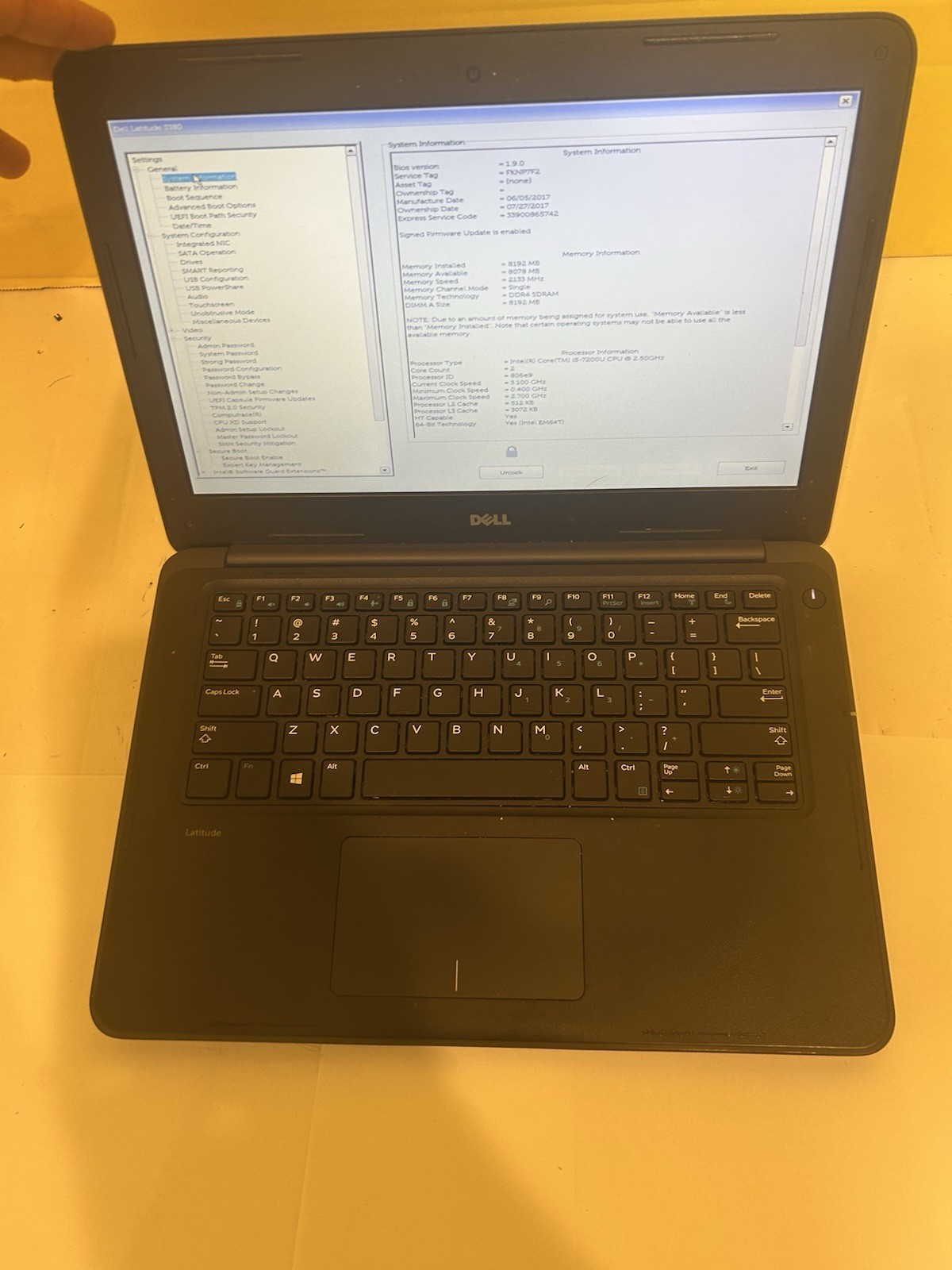 Dell Latitude 3380 Laptop i5-7200U 8GB R Boots to BIOS BIOS Unlocked GRADE B