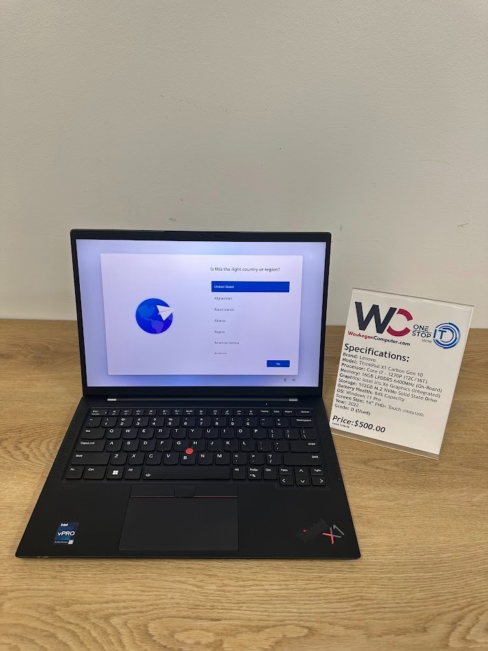 Lenovo ThinkPad X1 Carbon Gen 10, Core i7 1270P, 16GB LPDDR5 Iris Xe, 512 GB SSD