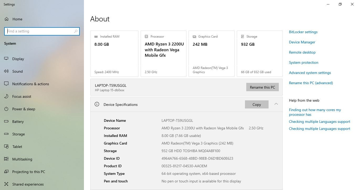 HP 15-DB0051OD Laptop | AMD Ryzen 3 2200U | 8GB RAM | 1TB HDD | READ