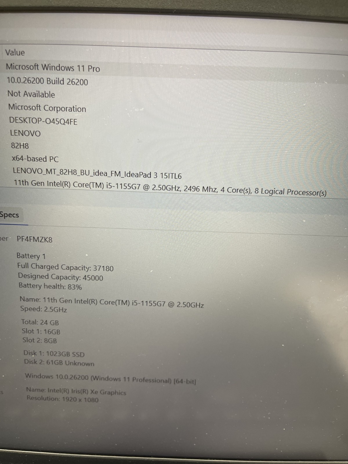 Lenovo ideaPad 3 15ITL6 Touch i5-1155G7 2.50GHz 24GB RAM 1TB SSD Win 11 Pro