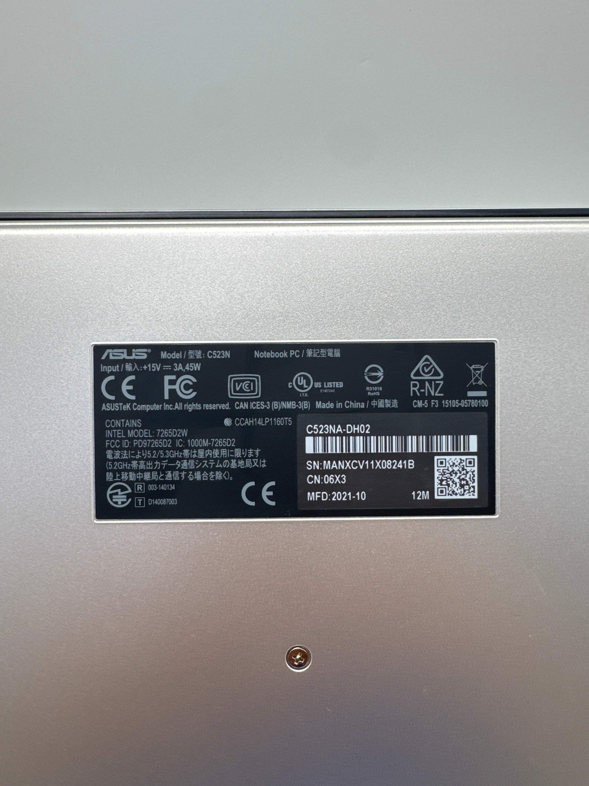 Asus Chromebook C523NA 15.6″ Celeron N3350 4GB RAM 32GB eMMC Grey Used