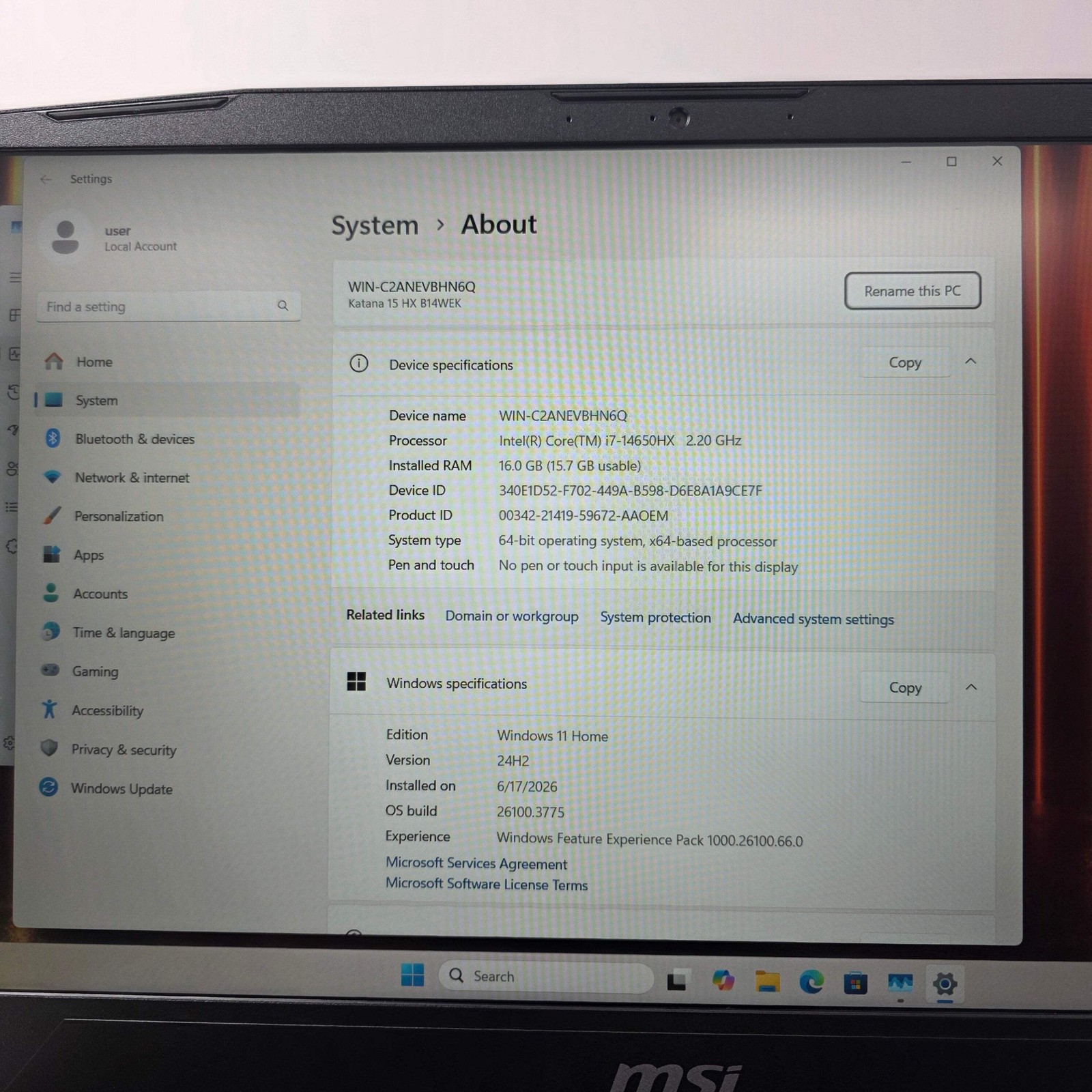MSI Katana 15 HX 15.6″ i7-14650HX 16GB RAM 500GB GeForce RTX 5050