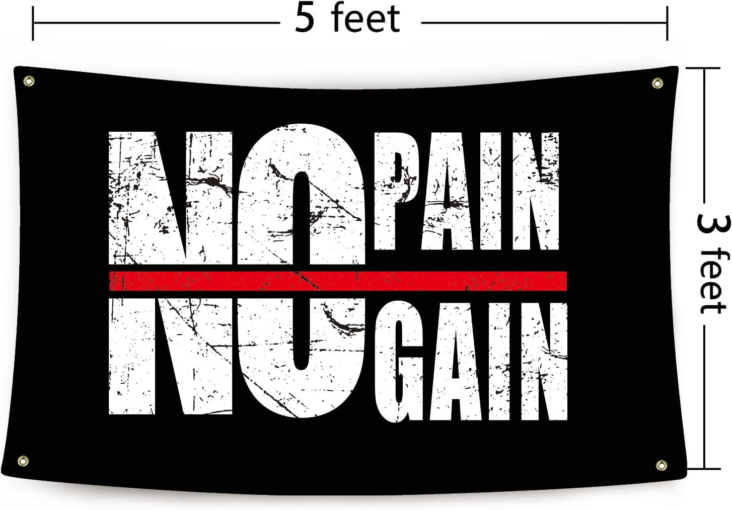 No Pain No Gain Flag Motivational Gym Banner 3 X 5 Ft Fitness Wall Decor with 4