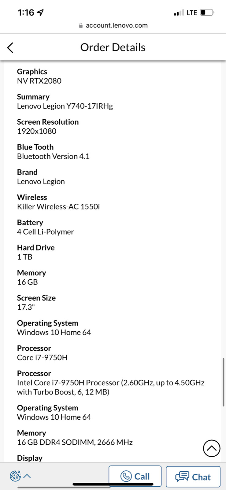 Gaming Laptop Lenovo Legion y740 Iron grey