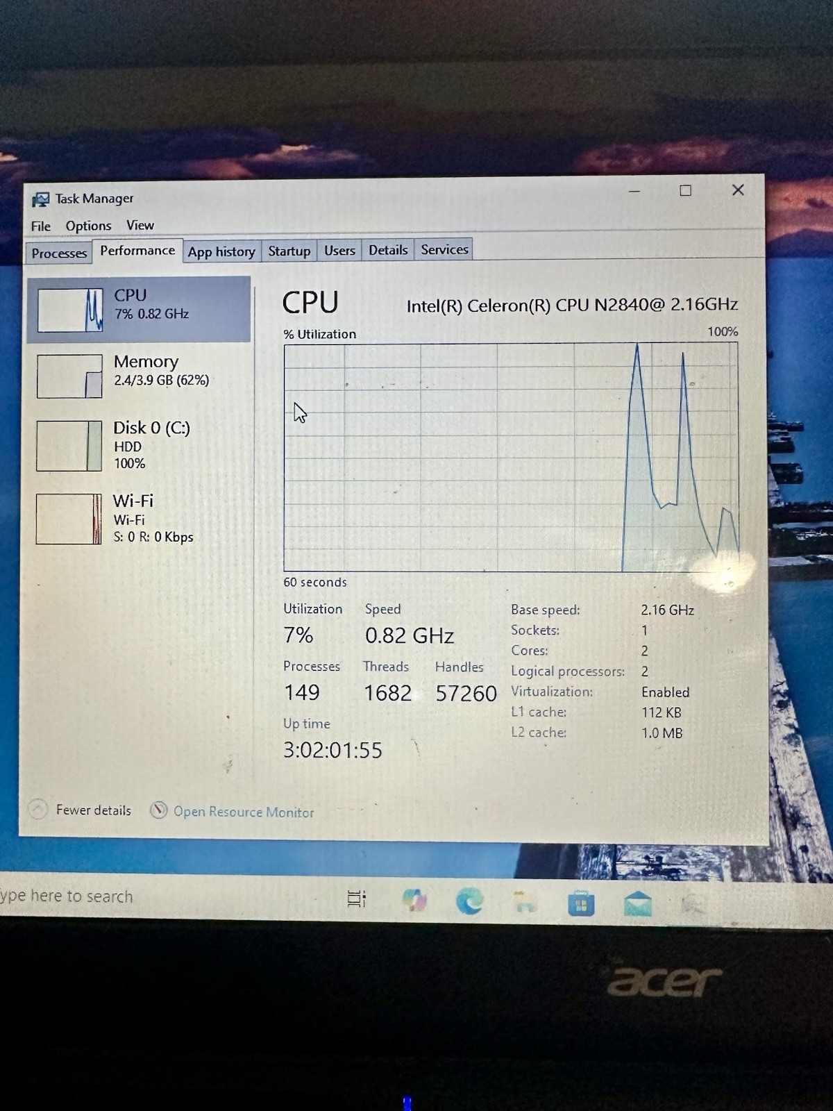 ACER ES1-512 MS2394 Intel Celeron N2840 @ 2.16Ghz, 4GB Ram, 500GB HDD W Charger