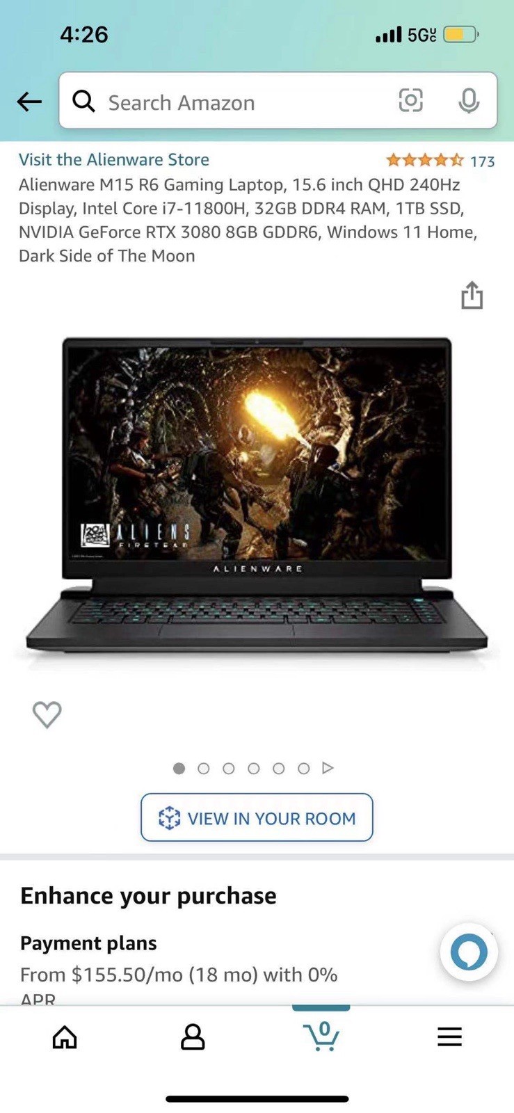 New! Alienware M15 R6 15.6” QHD 240hz i7-11800H 16GB 512GB RTX 3070 Gaming