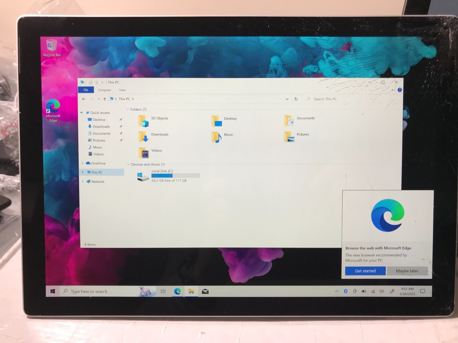 Surface Pro 6 Tablet i5-8250U 8GB 128GB SSD 12.3in Platinum Crack Screen #611