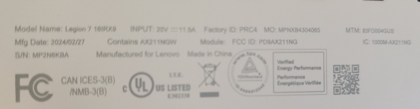 *MINT* Lenovo Legion 7 16IRX9 16″ i7-14700HX 16GB 1TB SSD RTX 4060 Laptop
