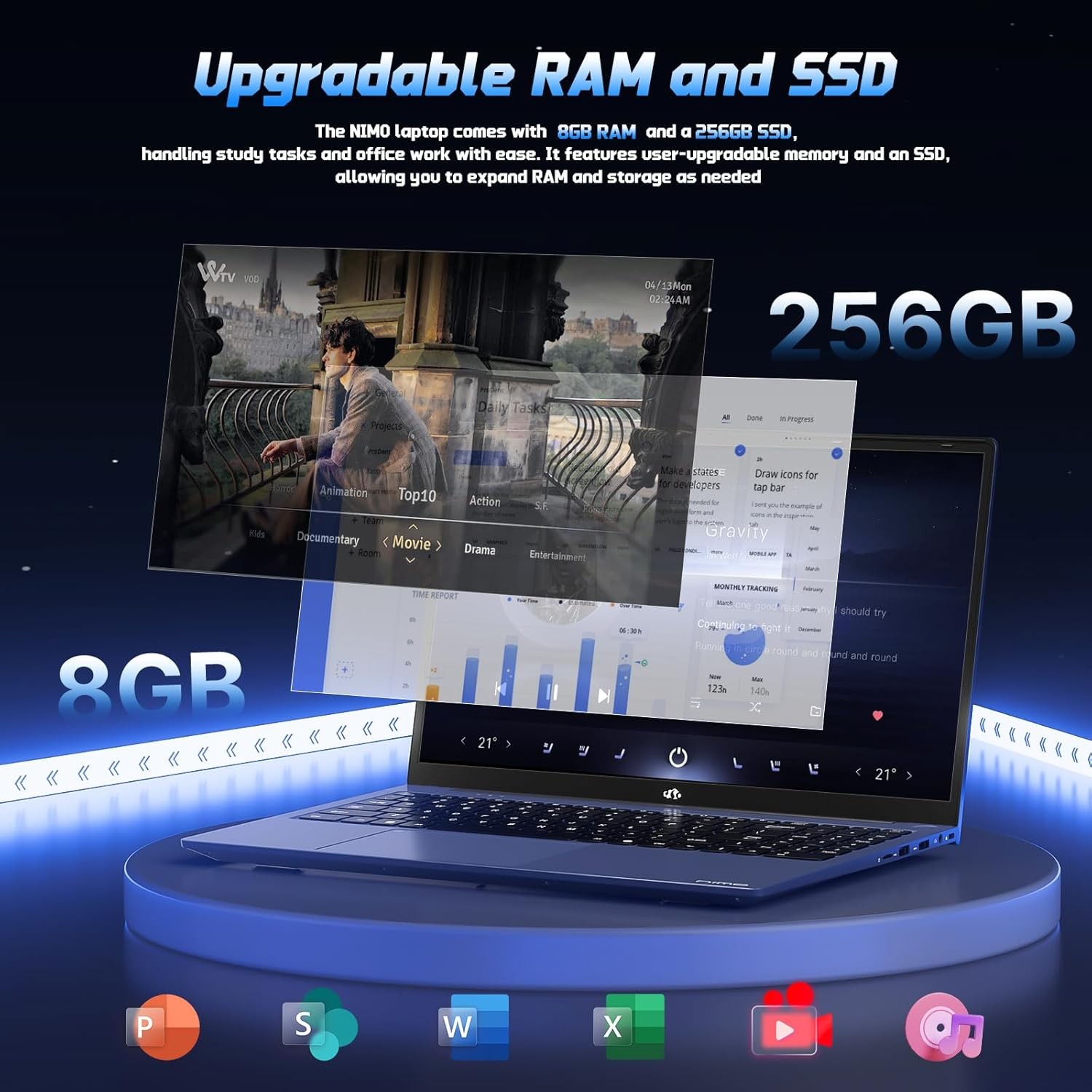NIMO 15.6″ FHD Laptop, 4 Cores Intel Twin Lake up to 3.6GHz 8GB RAM 256GB SSD
