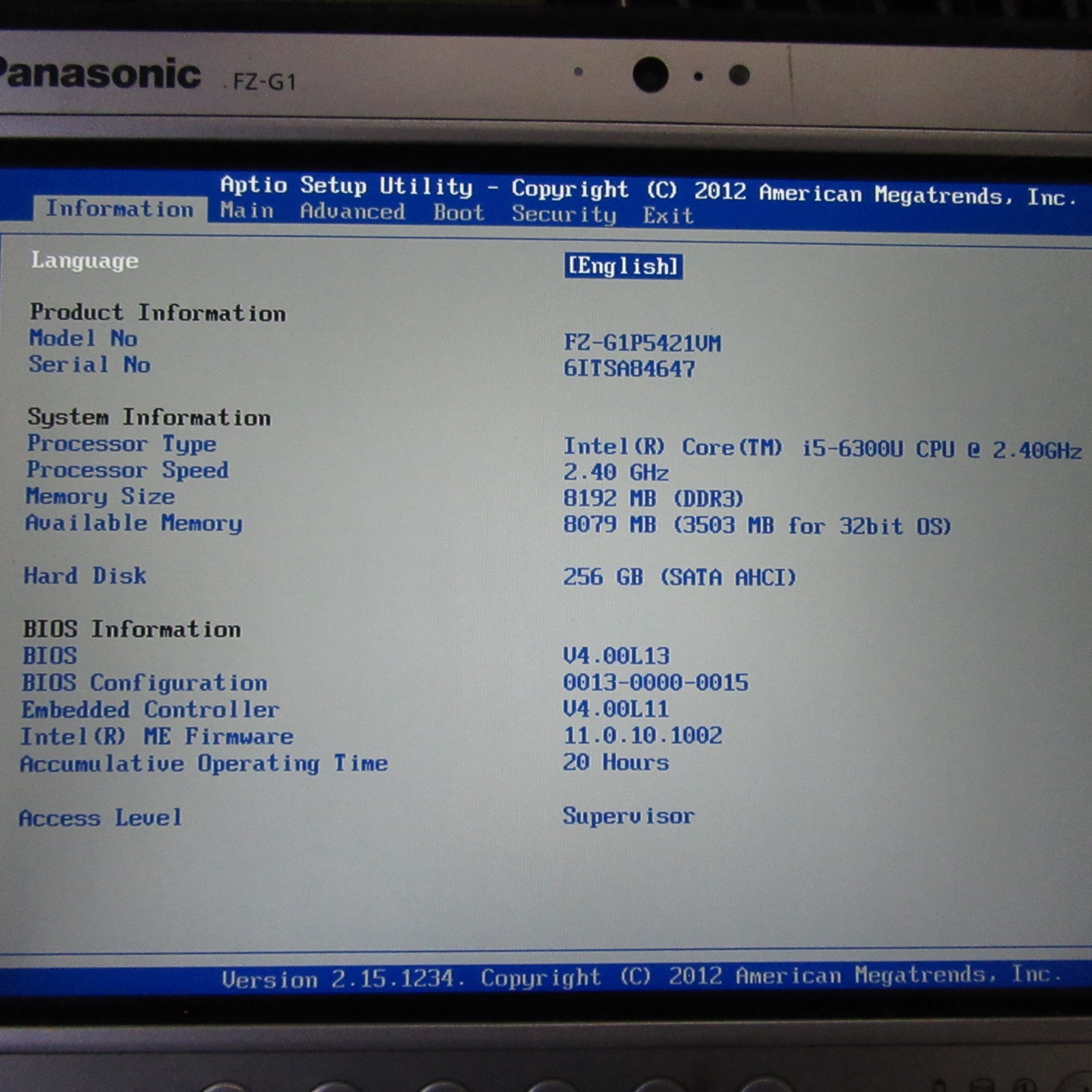 Panasonic Toughpad FZ-G1 | FZ-G1P5-03VM i5-6300u, 8GB 256GB SSD, GPS, T12-C8