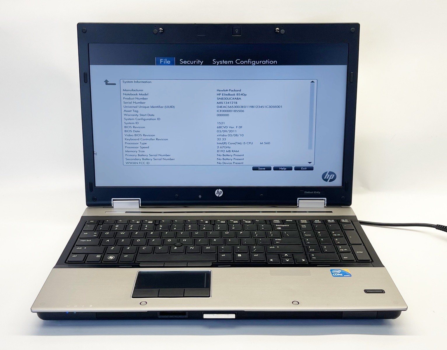 HP EliteBook 8540p NoteBook PC 15.6″ i5-560M 2.67GHz 8GB RAM +Adapter
