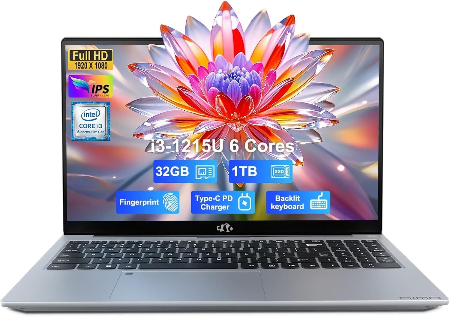 NIMO 15.6 Laptop Intel 6 Core i3-1215U 4.4GHz 32GB RAM 1TB SSD Windows 11 Wifi 6