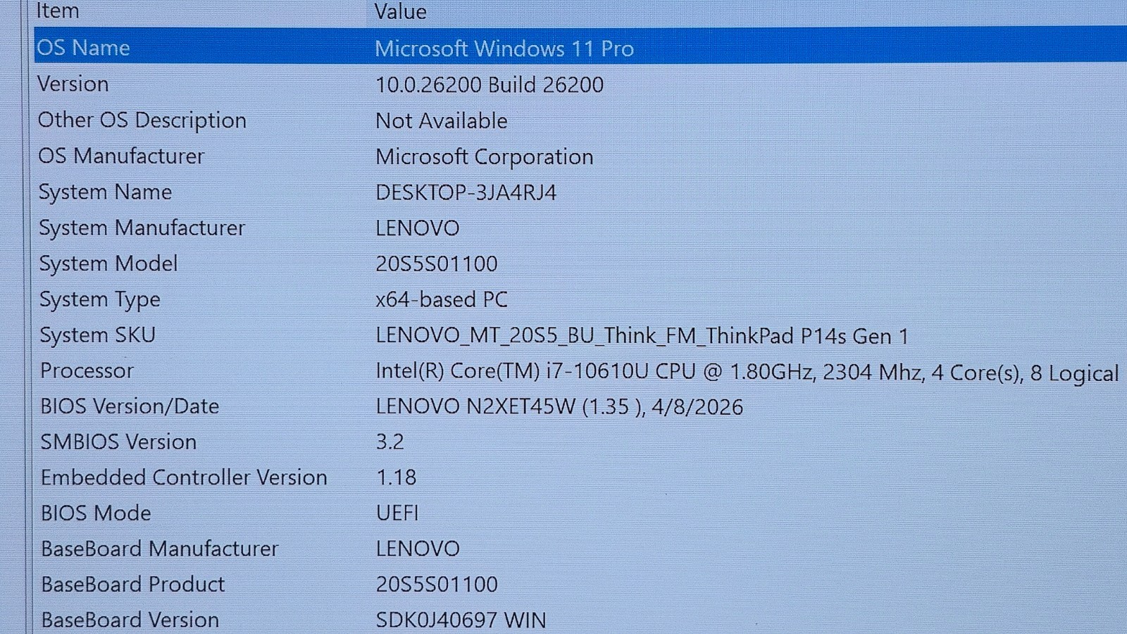 Lenovo ThinkPad P14S Gen 1- Intel i7-10610U, 48GB RAM, 1TB SSD NVIDIA P520 Touch