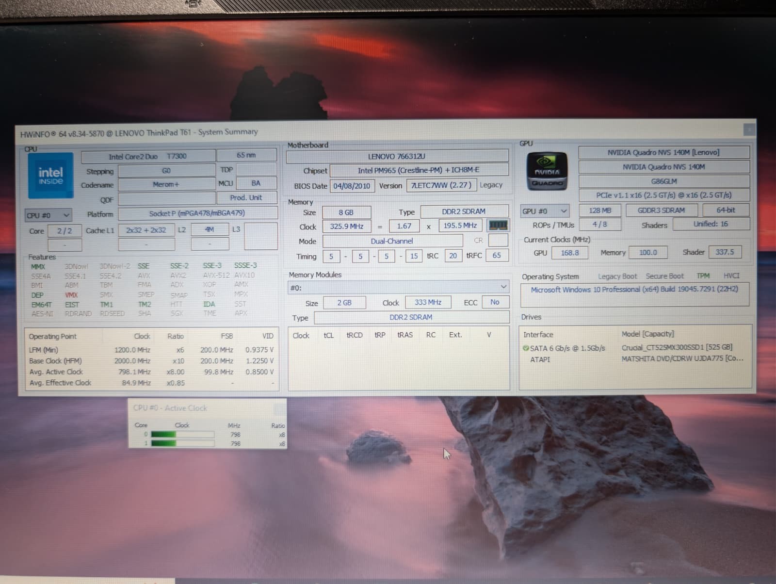 LENOVO THINKPAD T61 | C2D T7300 8GB RAM 512GB SSD | NVIDIA NVS DUAL BOOT RARE