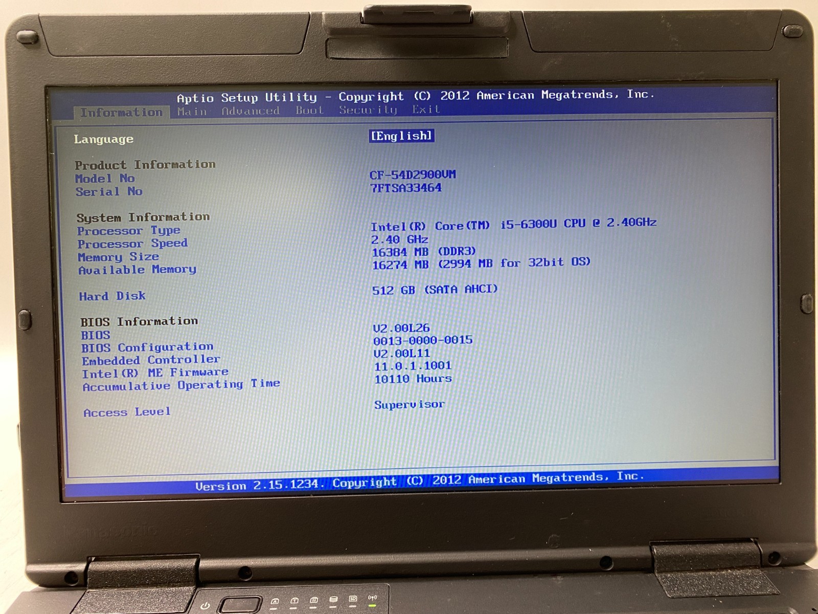 Panasonic CF-54 MK2 i5 6300u 16GB DDR3 500GB SSD W11P, 65% Battery w/Charger
