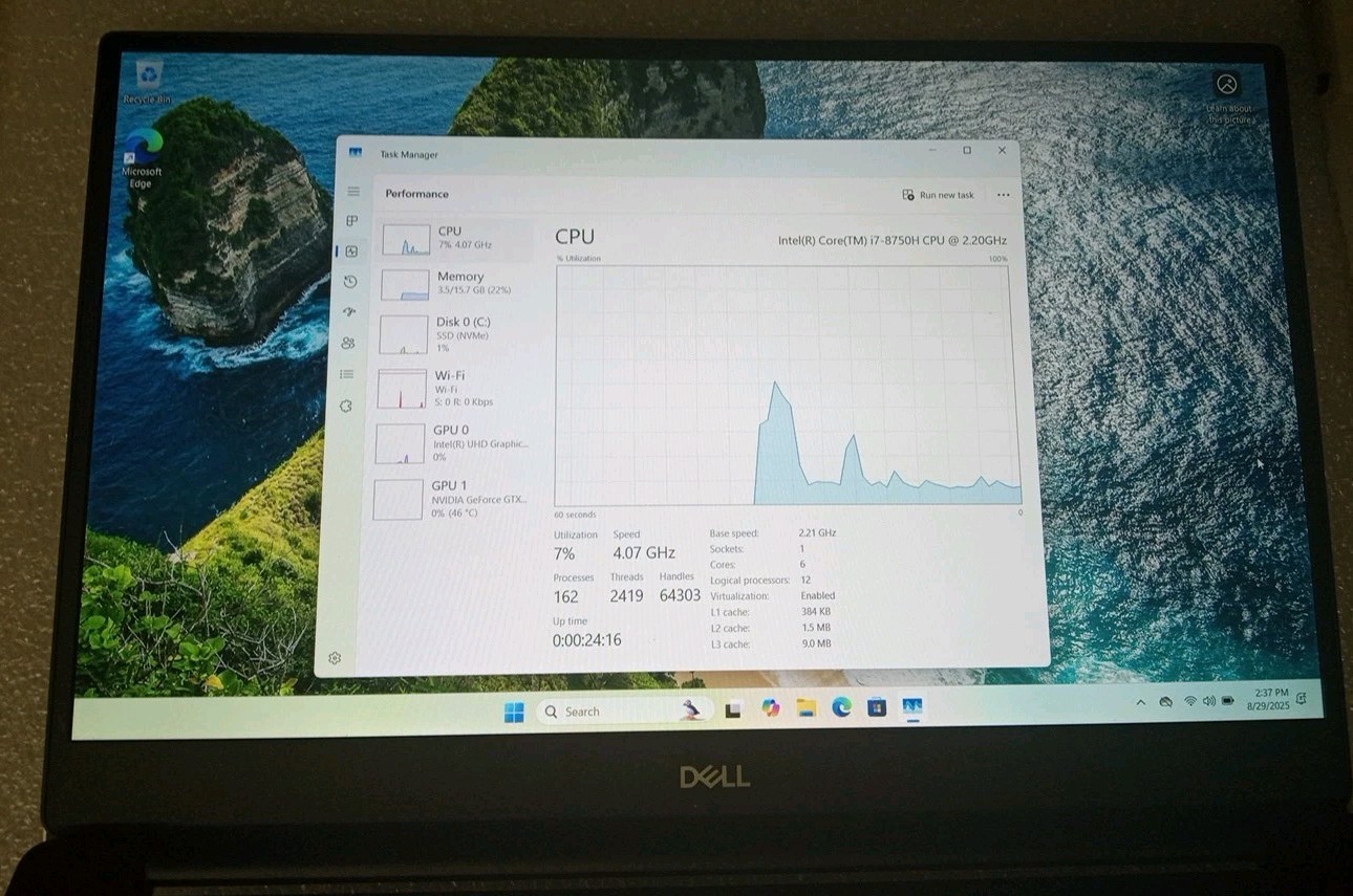 Dell XPS 15 9570 15″ FHD I7-8750H 512GBSSD 16GB W11P GeForce GTX 1050 Ti Backlit