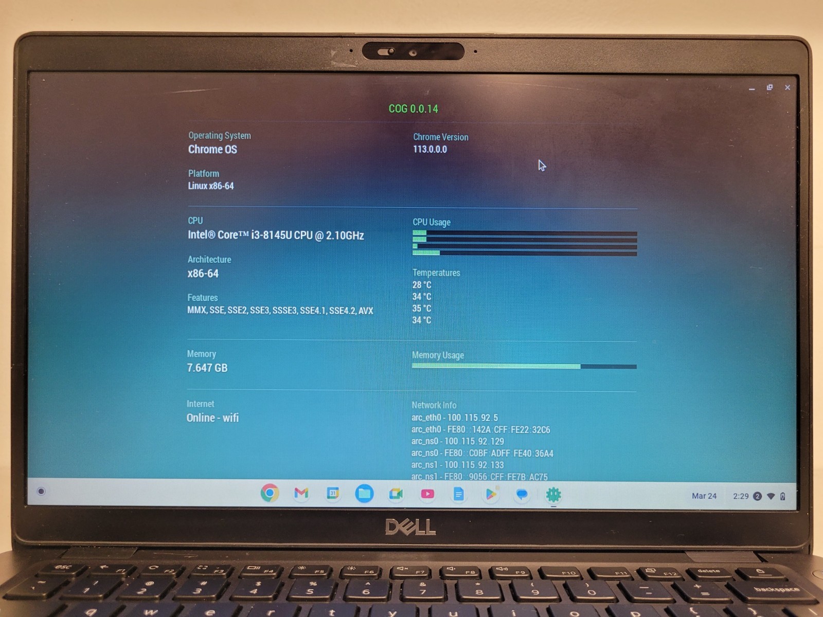 Dell latitude 5400 chrome i3-8145u 2.1gh 8gb ram 128gb ssd Linux charger G1WTP73