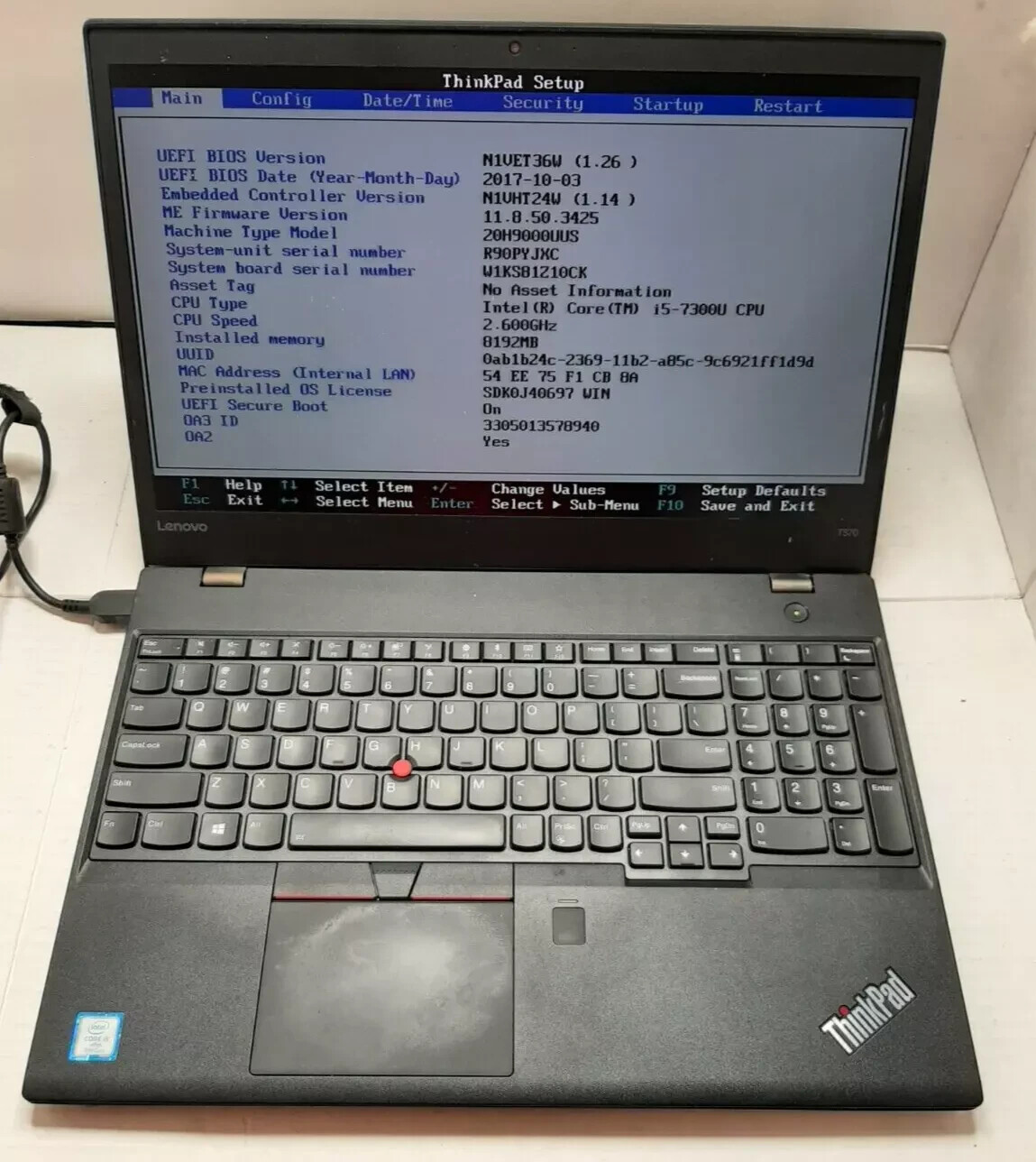 Lenovo ThinkPad T570 Core i5-7300U 2.60GHz 8GB RAM NO SSD/HDD/OS/BATTERY #97