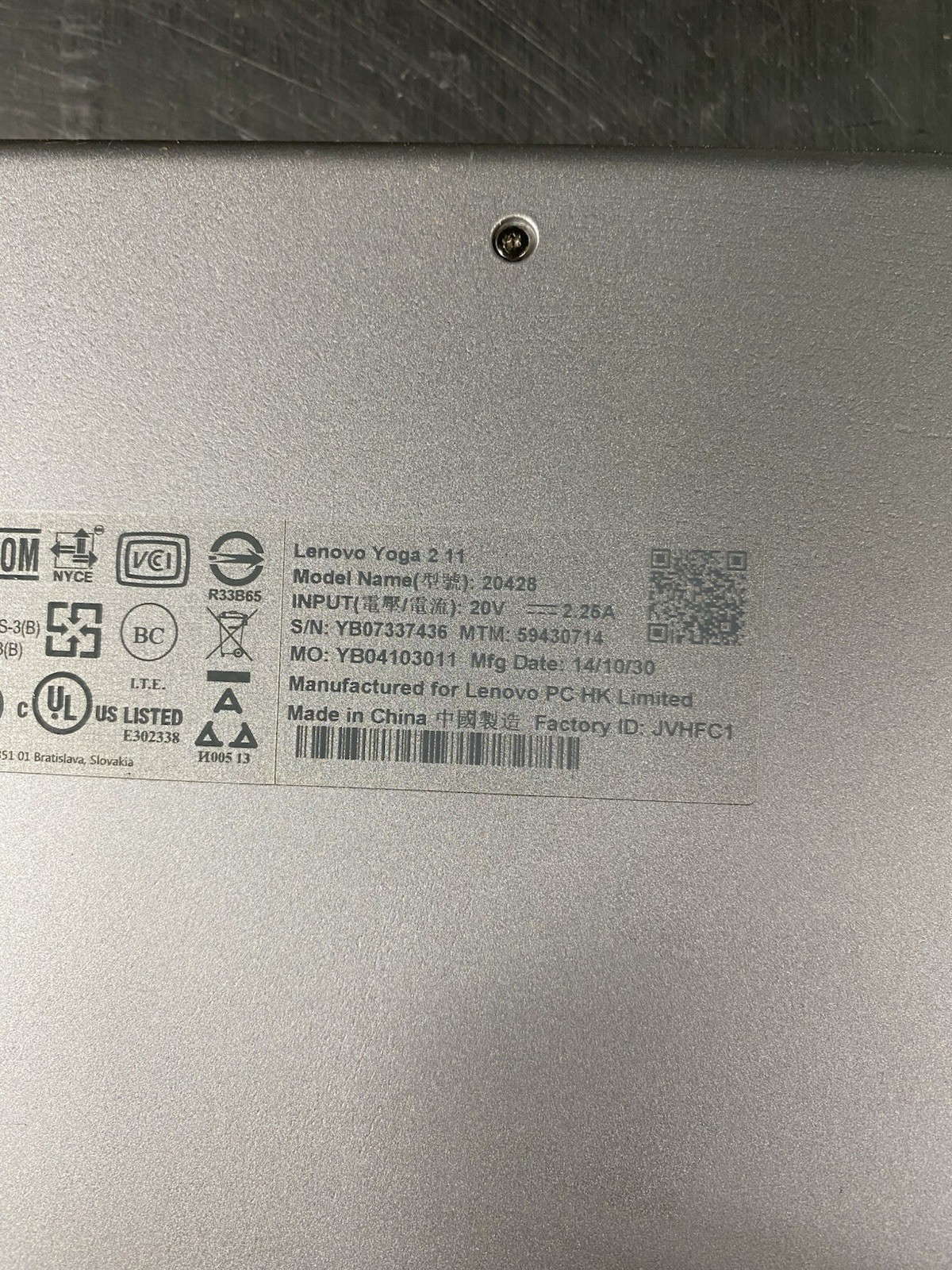 LENOVO YOGA 2 11-20428 Intel C I3-4012Y 1.50GHz 4GB RAM 500GB HDD *FOR PARTS*