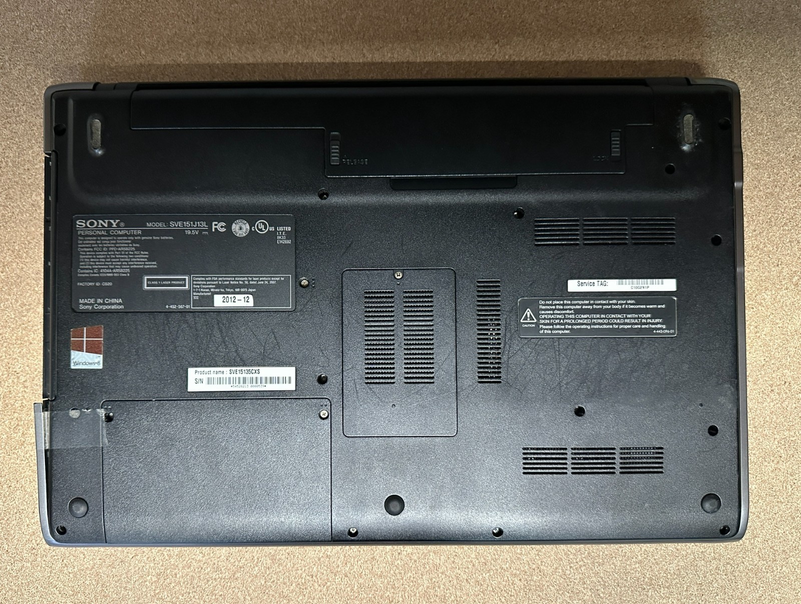 Sony VAIO SVE15135CXS 15.6″ i5- 3210M 6GB RAM 1TB HDD Windows 10 w/Charger