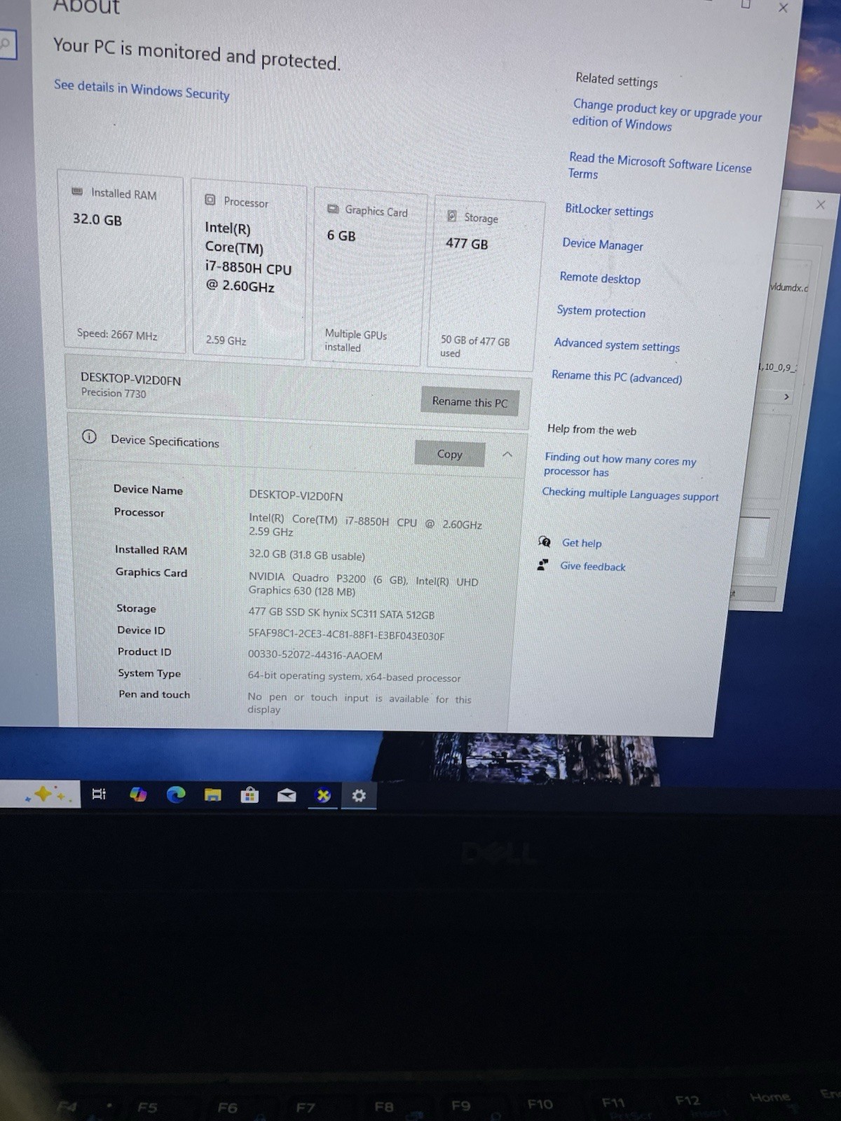 Dell Precision 7730 17.3” i7-8750H 32GB 512GB NVMe Quadro P3200 6GB Win10 Pro