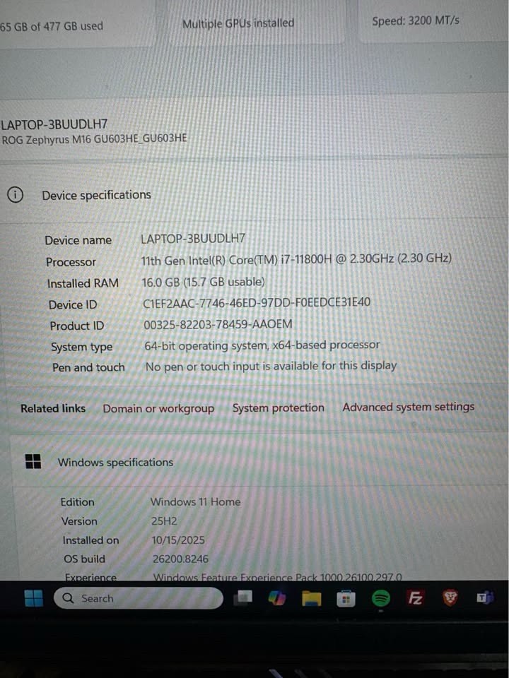 ASUS ROG Zephyrus M16 Gaming Laptop RTX 3050 Ti | i7-11800H | 16GB RAM 512GB SSD