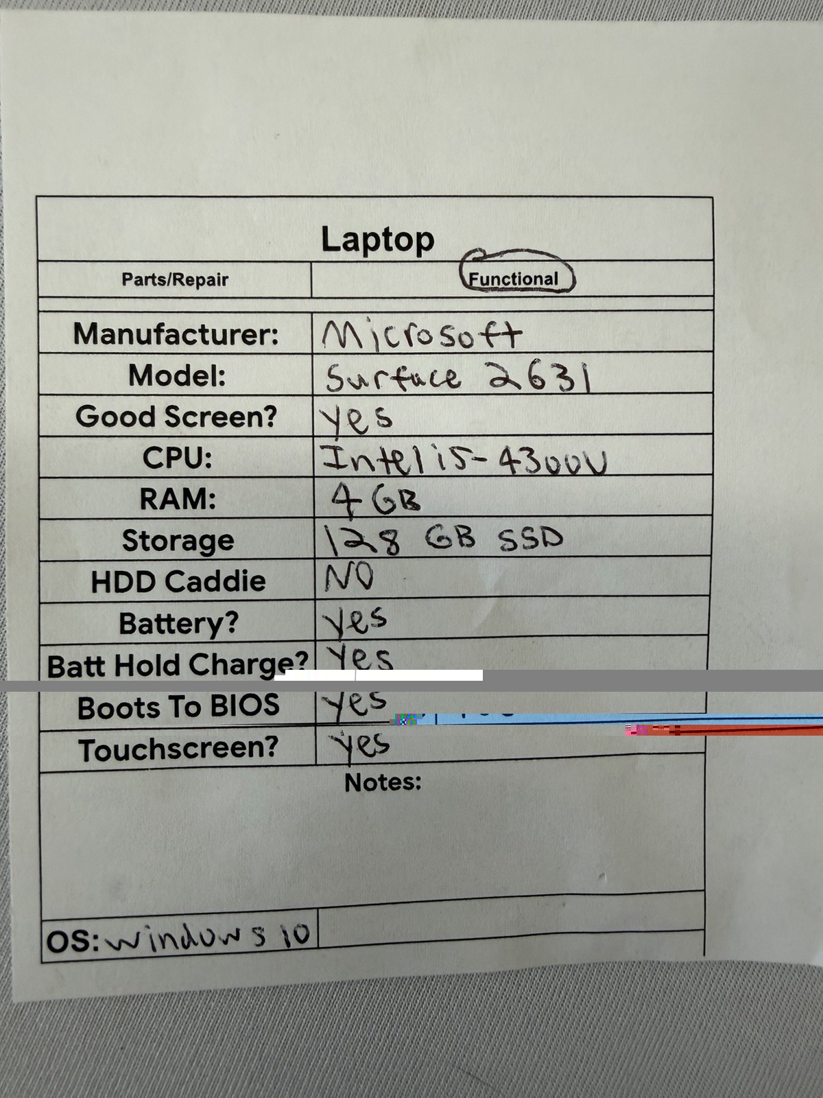Microsoft Surface 2631 Laptop – Good Screen – Intel i5-4300U – Read Des
