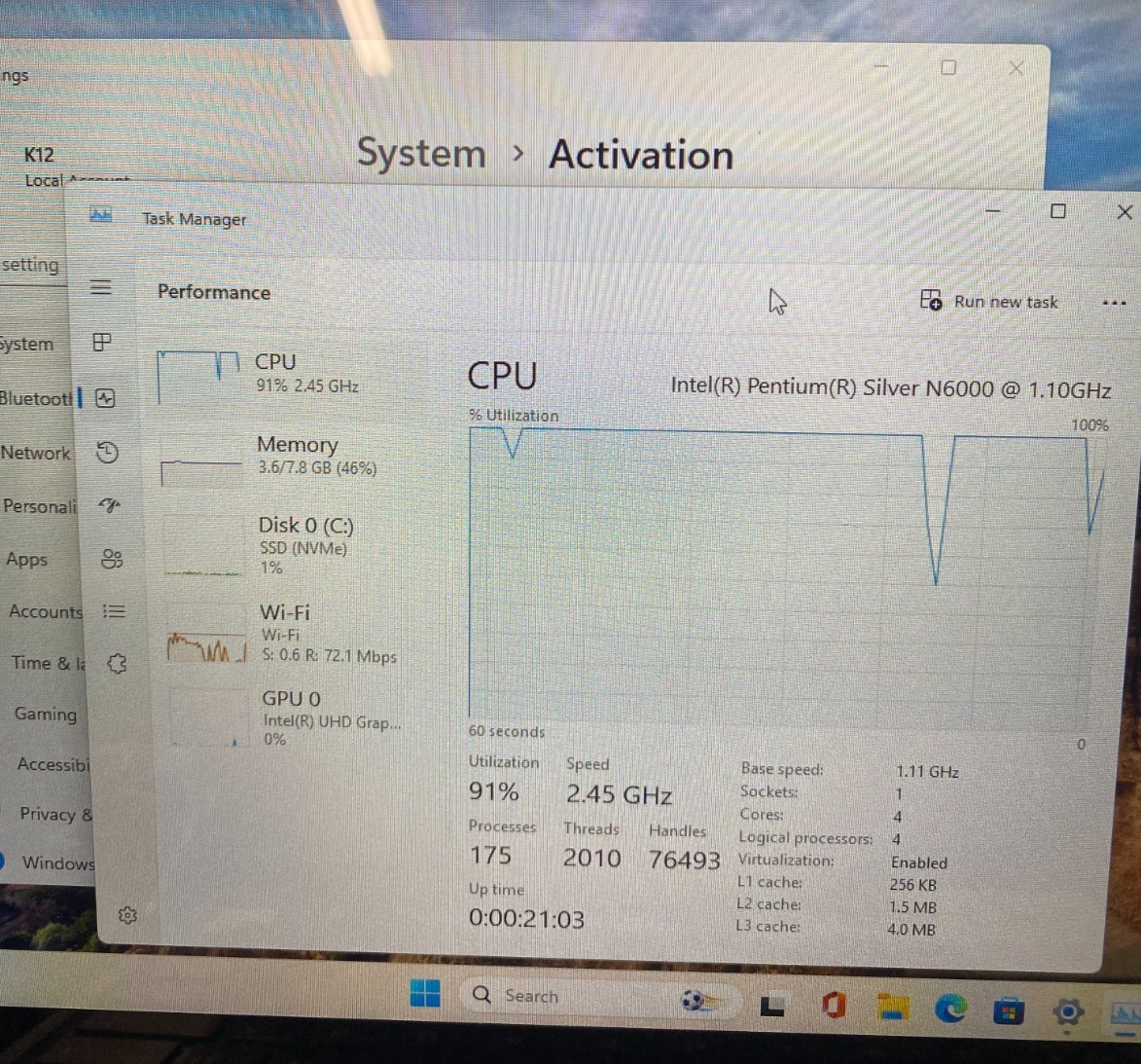 Lenovo 500w G3 Pentium N6000 1.10GHz 8GB RAM 128GB SSD Windows 11 Pro 82J4 -Good