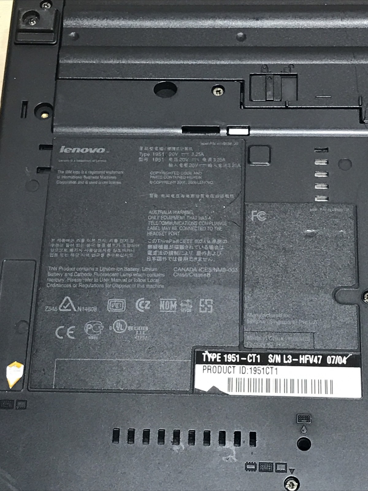 Lenovo ThinkPad T60 14.1″ Vintage Laptop Type 2007-4CU NO Power Cable