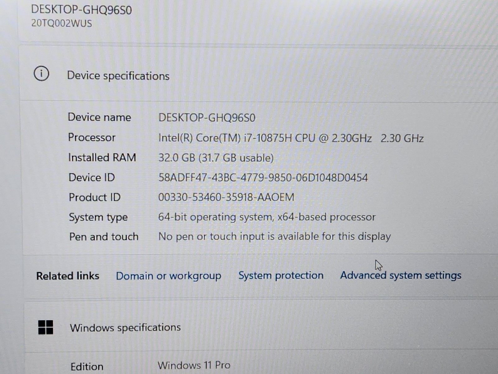 Lenovo ThinkPad P15V Gen 1 15.6″ FHD i7-10875H 2.30GHz 32GB RAM Windows 11 Pro ~