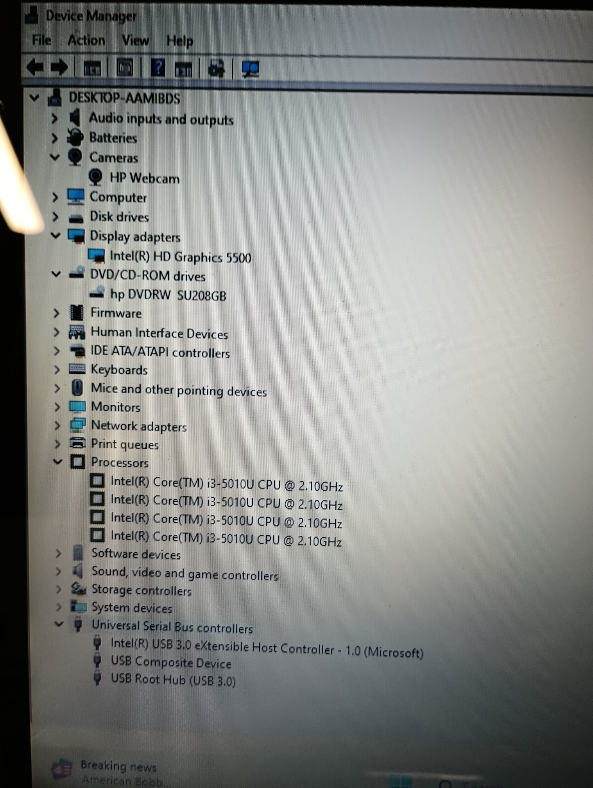7307HP 15-TS w/charger.i3 5th gen.6GB.750GB HDD..15.6″.Optical Drive.W11 Home
