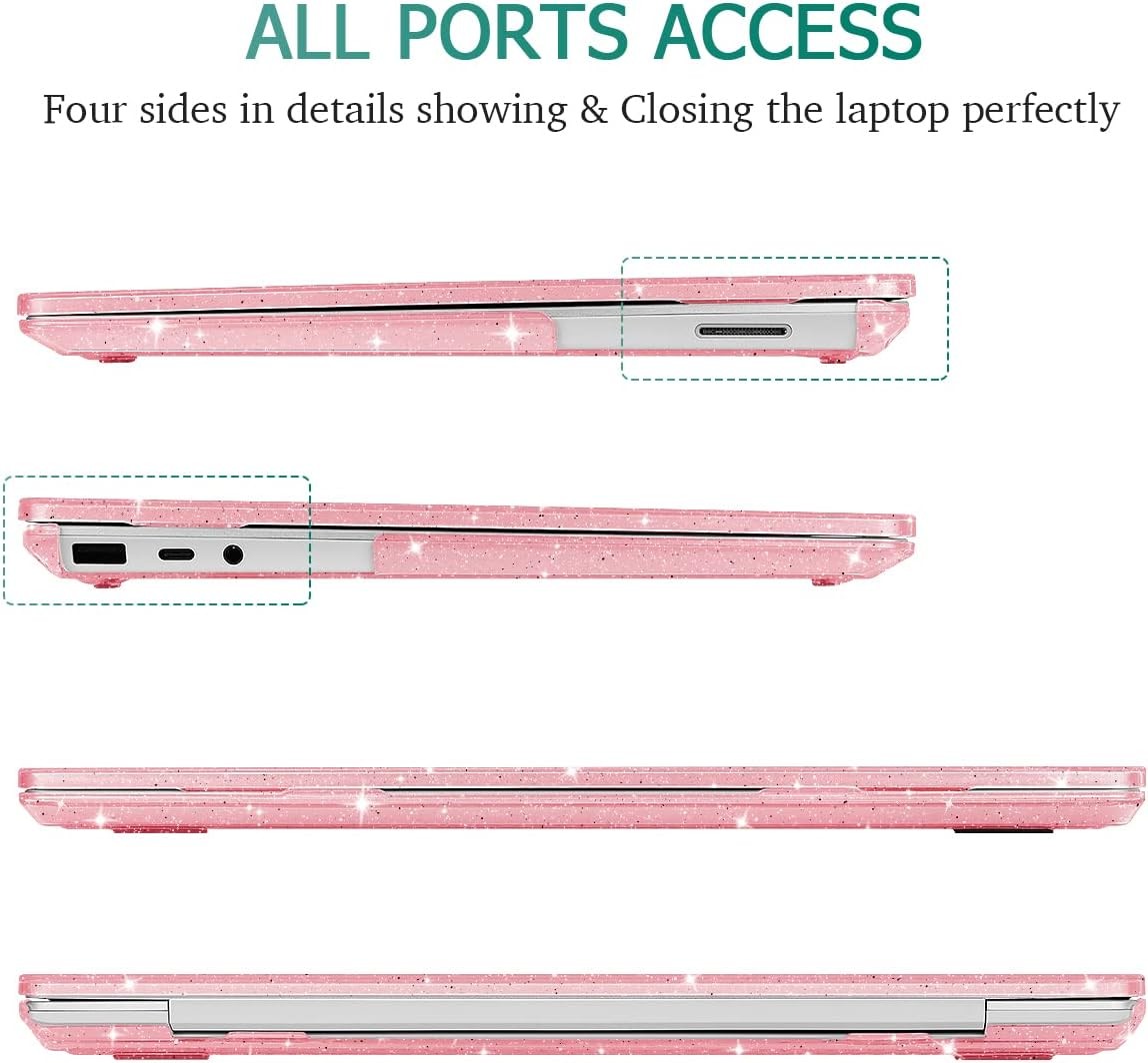 Case for 13.5″ Microsoft Surface Laptop 5/4/3 with Metal Palm Rest, Sparkly Pink